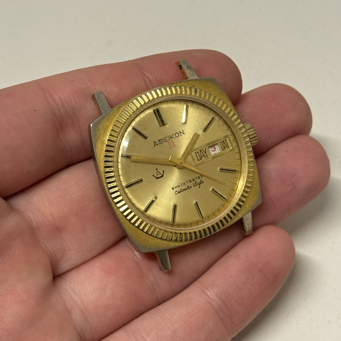 35mm Vintage Gents Aseikon 23 Colombo Style Day Date Watch Head TO RESTORE