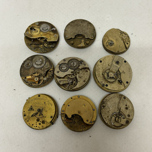 9 x Antique Partial Pocket Watch Movements Parts Repair Watchmakers Job Lot