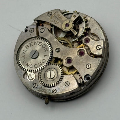 J W Benson Trench 15 Jewels Watch Movement Manual Wind Vintage Parts 27.1mm