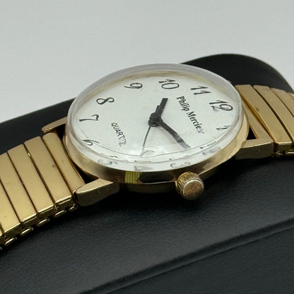 Philip Mercier Ladies Quartz Watch Gold Tone Expandable Band Working 27mm