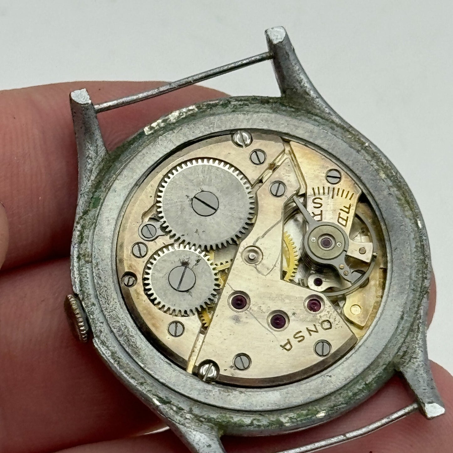 34mm Men’s Vintage Onsa Bund Strap Salmon Dial Manual Wind Watch TO RESTORE