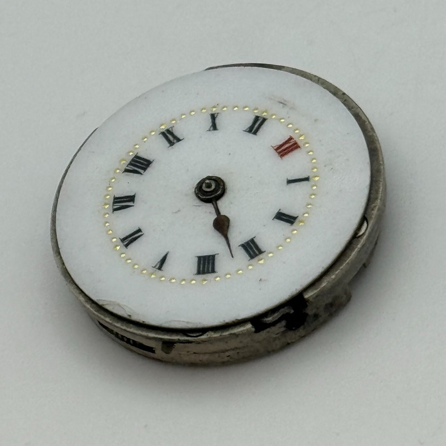 23.6mm Unidentified Porcelain Dial Trench Watch Movement Manual Wind FOR PARTS