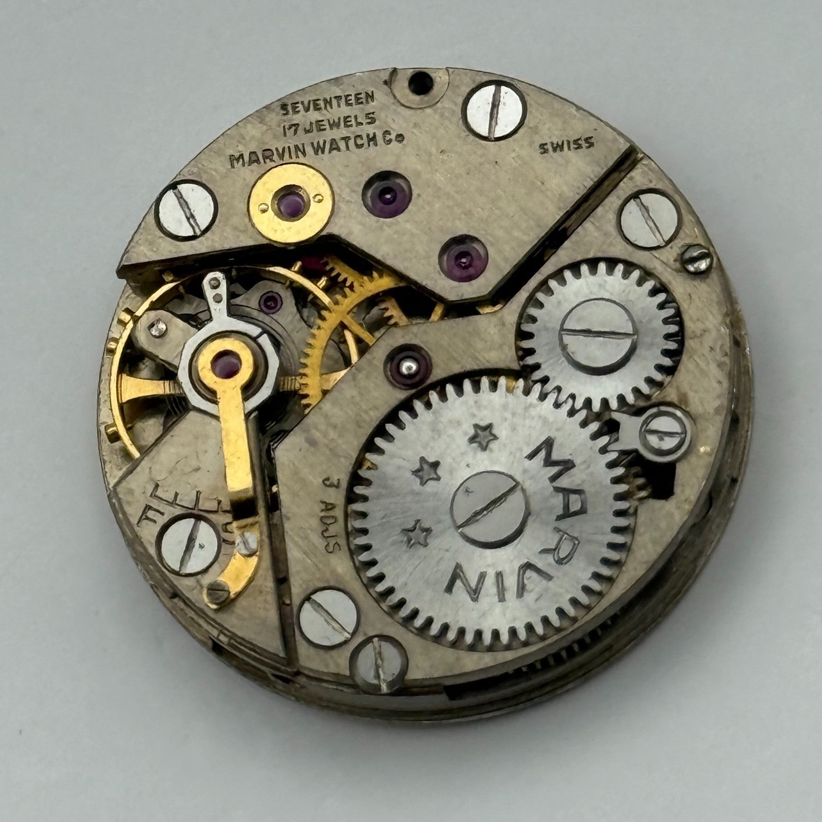 Marvin 17 Jewels Non Magnetic Watch Movement Manual Wind Vintage Parts 23.2mm