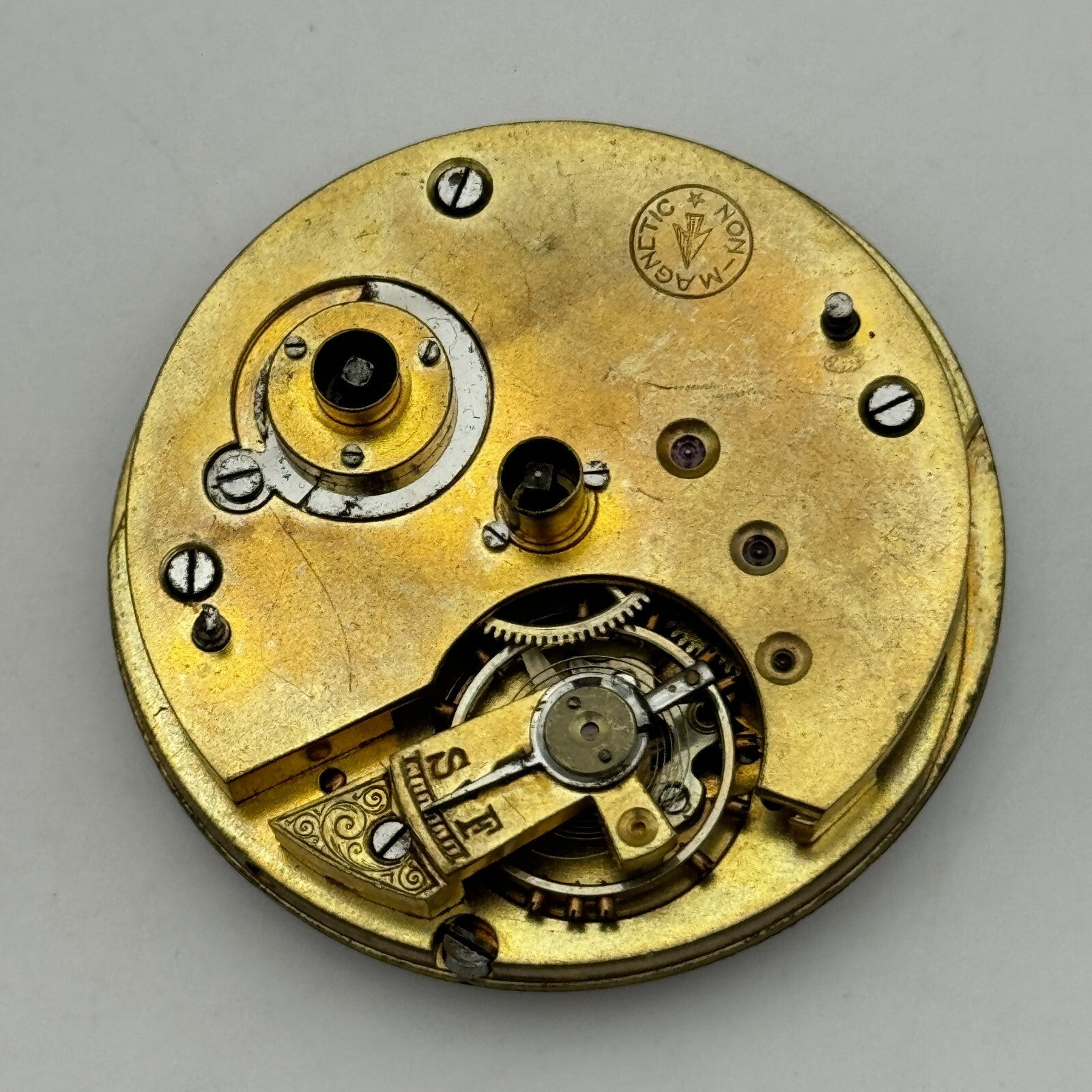 45mm Antique Non Magnetic Balance Intact Key Wound Pocket Watch Movement PARTS