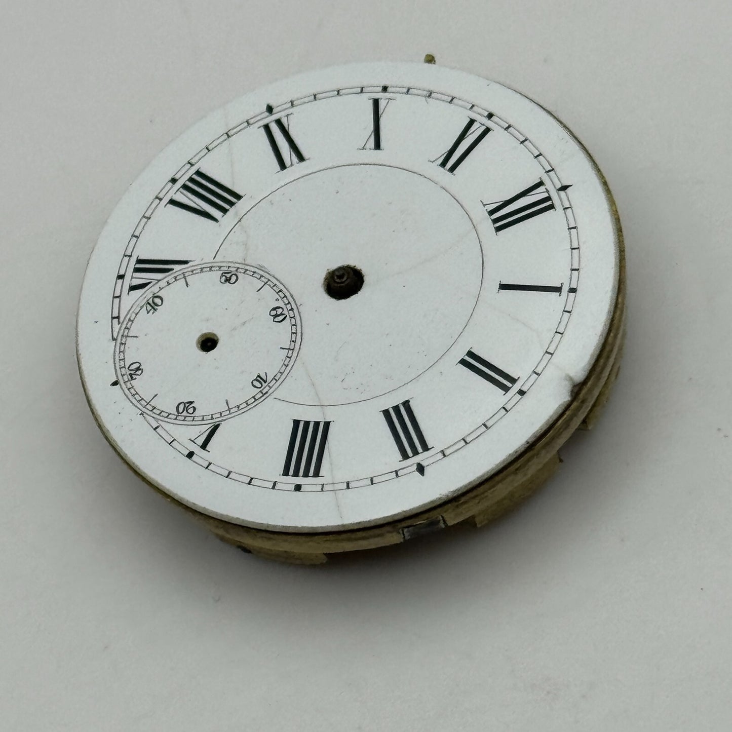 33.7mm Antique Unidentified Key Wound Pocket Watch Movement Dial PARTS REPAIR