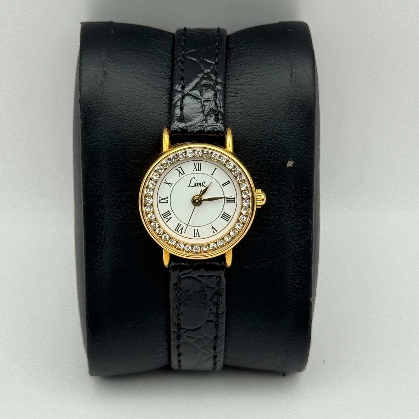 Limit Ladies Quartz Watch White Dial Crystal Accents Leather Strap Working 22mm