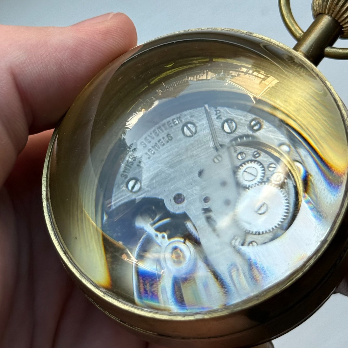 Roskopf Pocket Watch Unusual Fhf St 96 Magnifier Round Vintage To Repair Parts