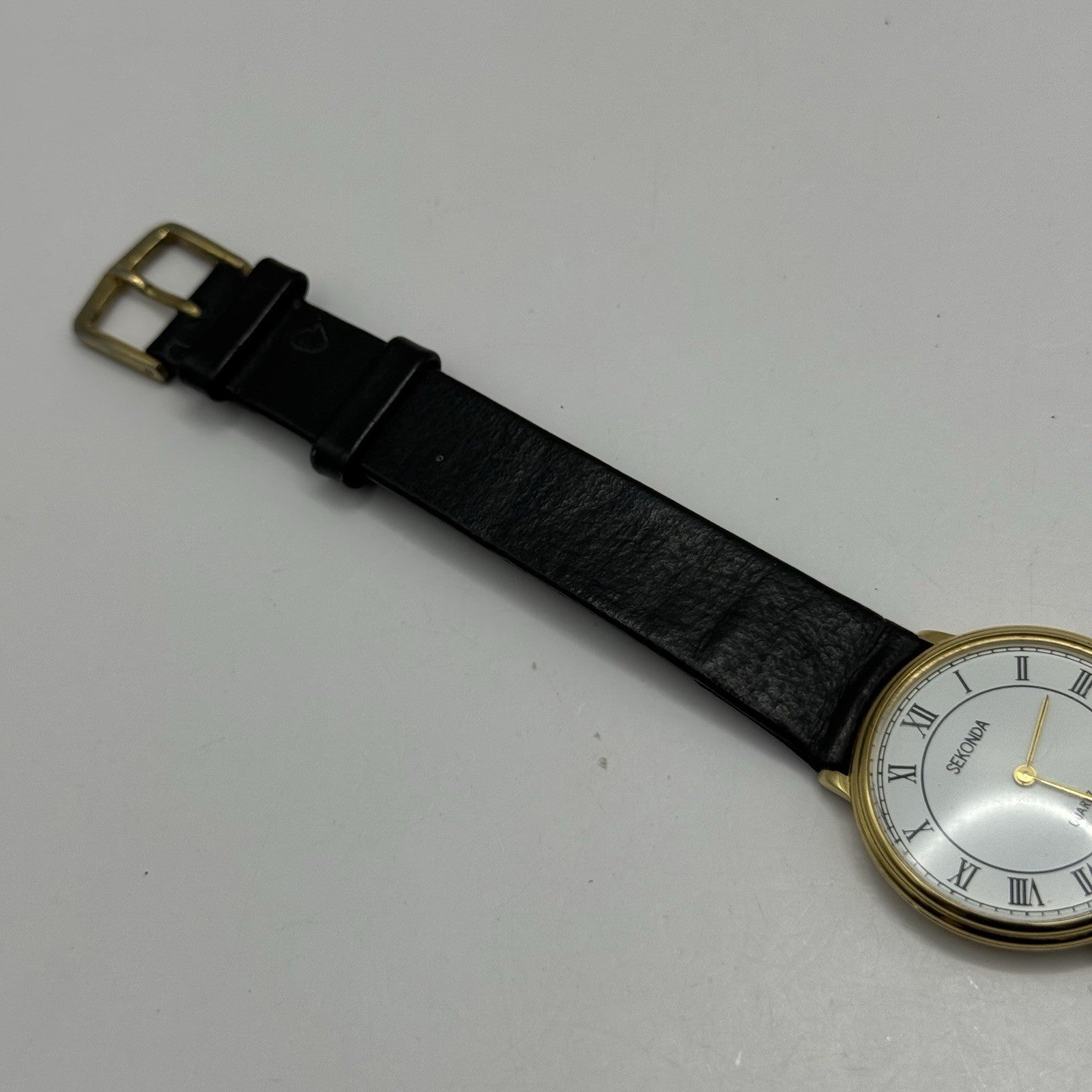 31mm Working Sekonda Quartz Gold Plated Leather Strap Quartz Watch New Battery