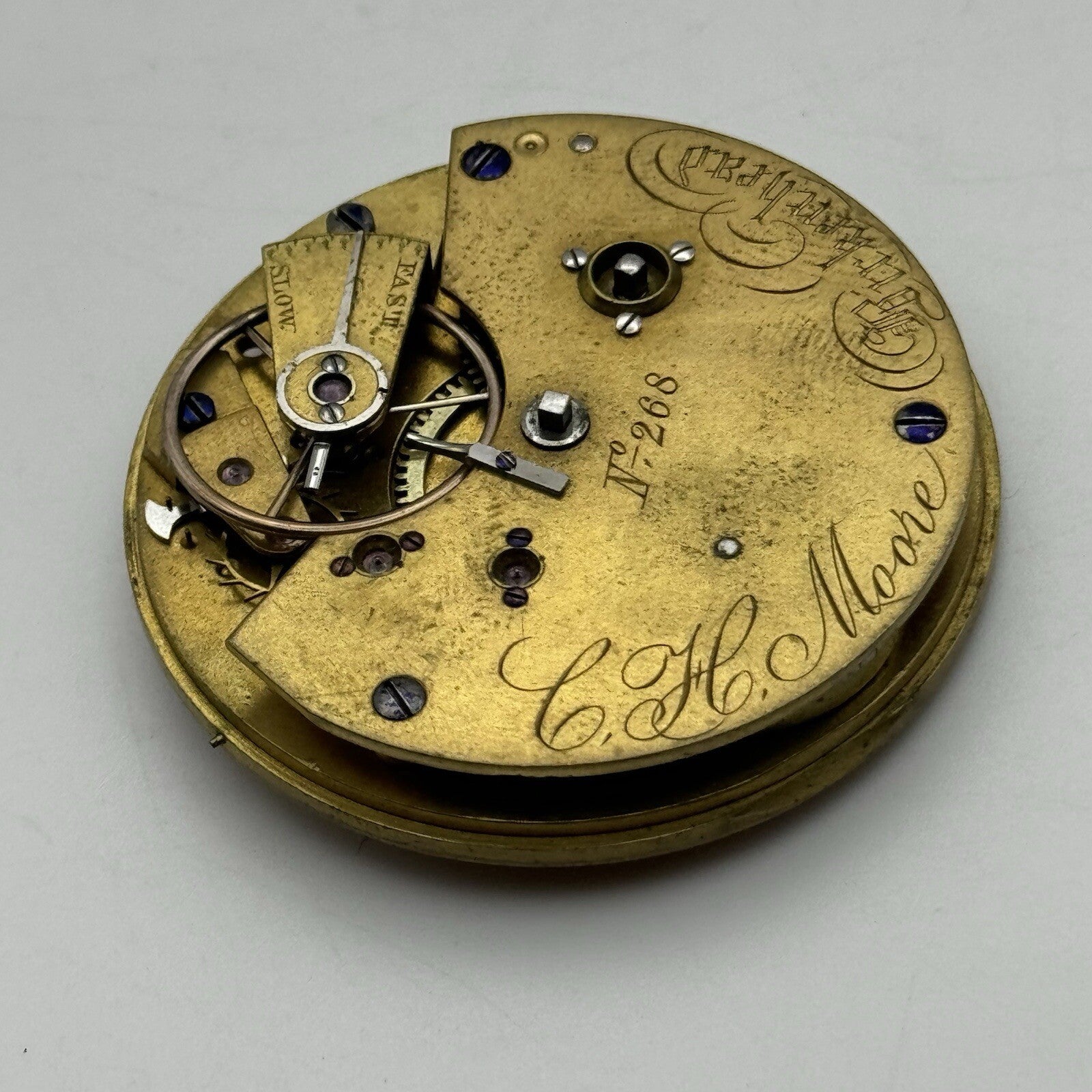 43.7mm C H Moore Birkenhead No 268 H.F Pocket Watch Movement FOR PARTS