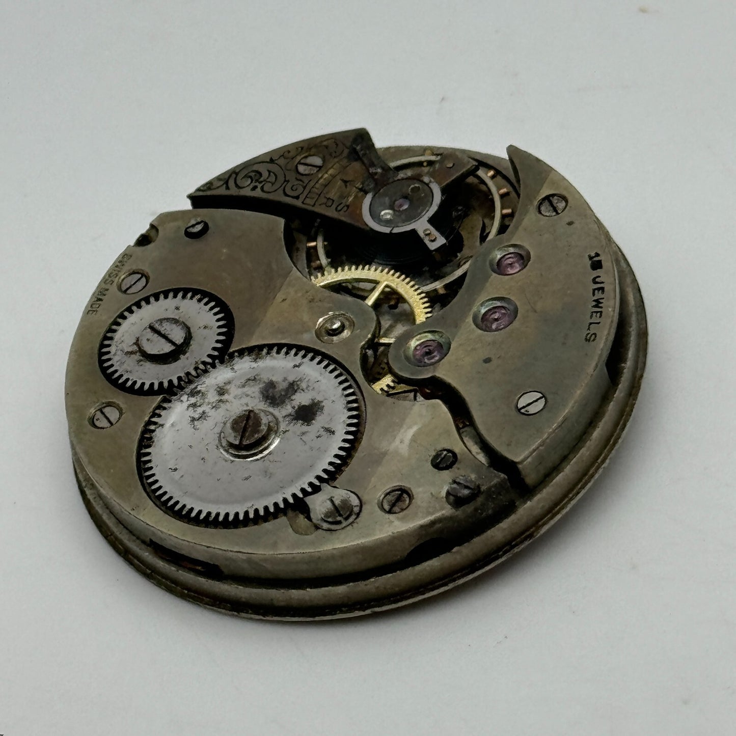 42.9mm Unidentified Swiss 15 Jewels Vintage Pocket Watch Movement PARTS SPARES