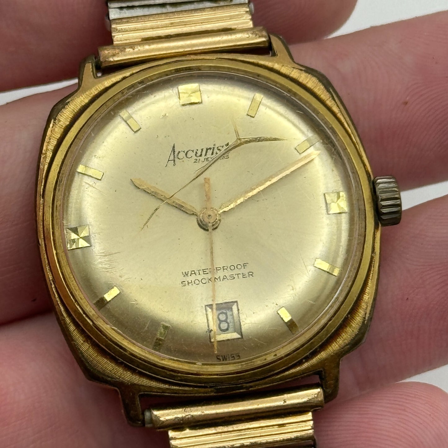 33mm Men’s Vintage Accurist Shockmaster Automatic ETA 2472 Date Dial Watch PARTS