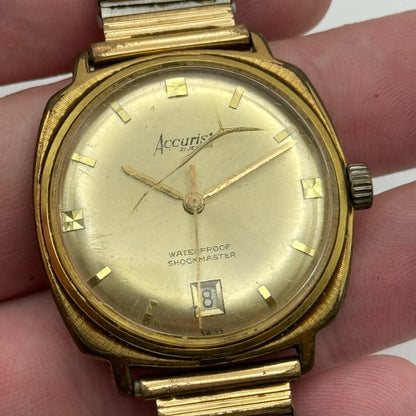 33mm Men’s Vintage Accurist Shockmaster Automatic ETA 2472 Date Dial Watch PARTS