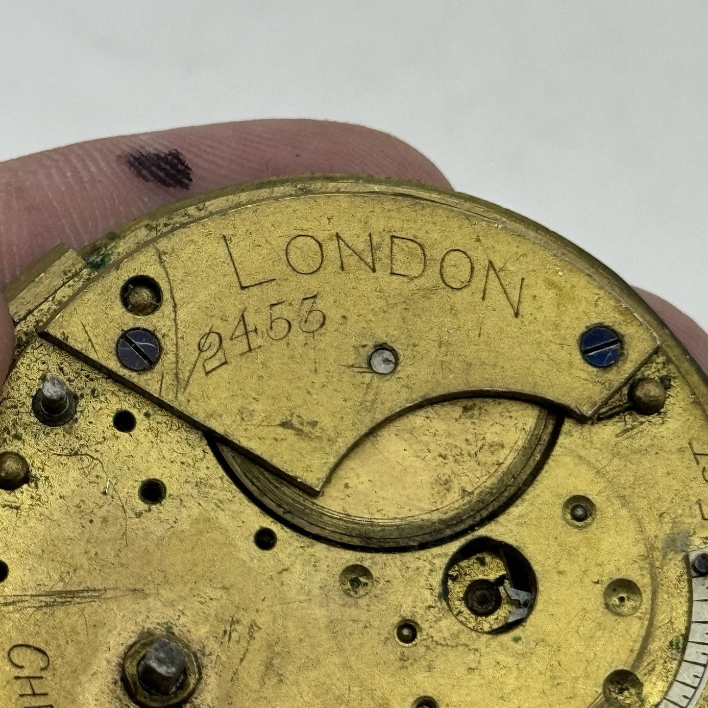 50.1mm Antique Chronometer Maker London Fusee Pocket Watch Movement - PARTS