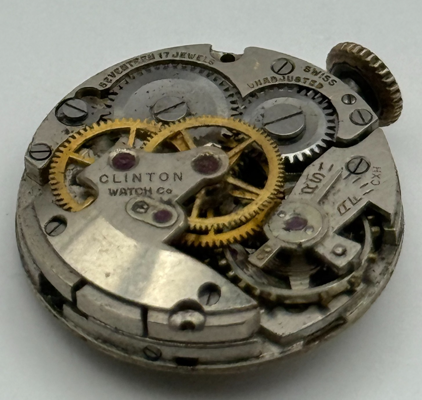 Clinton Sweep Seconds Watch Movement Running Manual Wind Vintage Parts 19.7mm