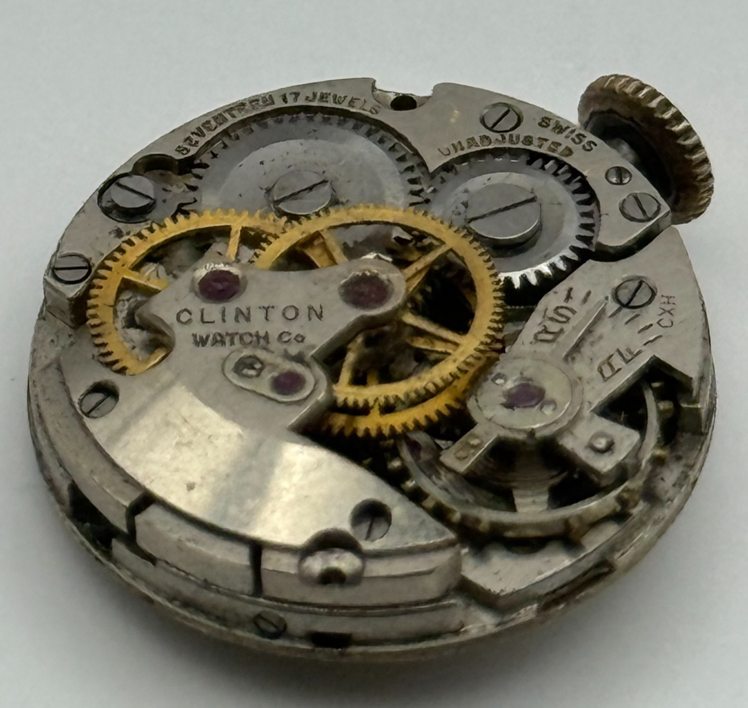 Clinton Sweep Seconds Watch Movement Running Manual Wind Vintage Parts 19.7mm