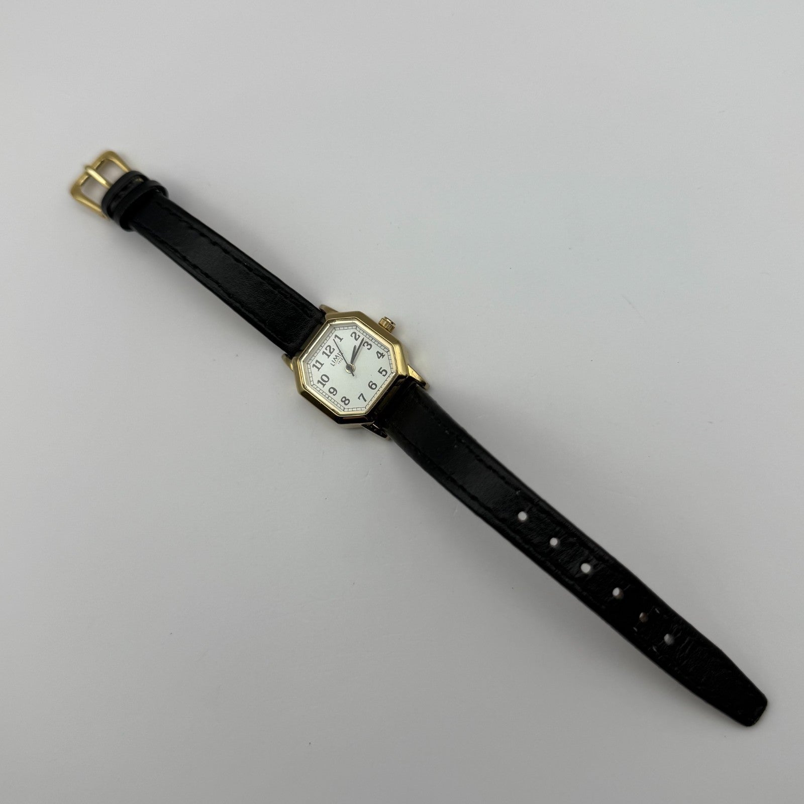 Limit 1912 Ladies Quartz Watch White Dial Black Leather Strap Working 22mm