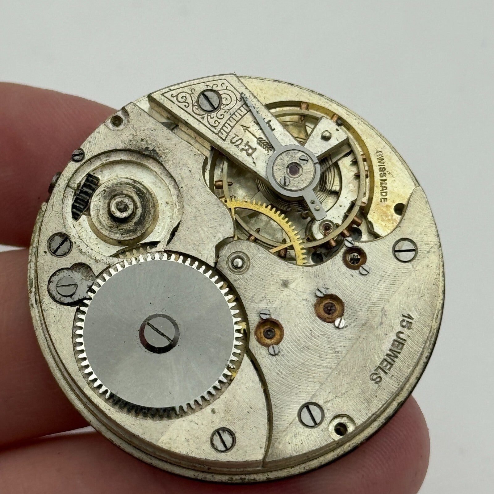 43.1mm Vintage Open Face Swiss Made Pocket Watch Movement PARTS REPAIR SPARES