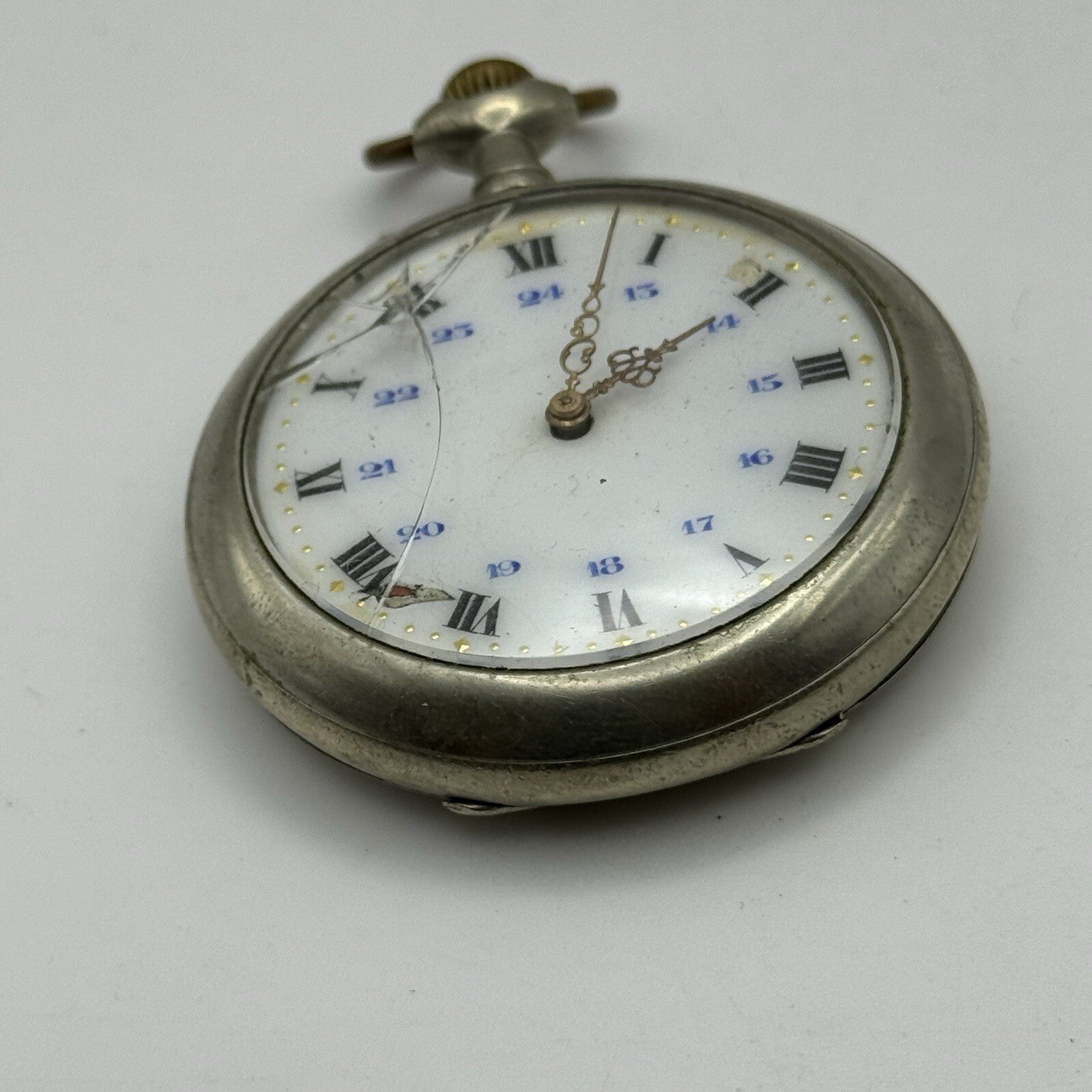 50mm Runs But Stops Antique Art Deco Case Pin Set Argentan Quality Pocket Watch