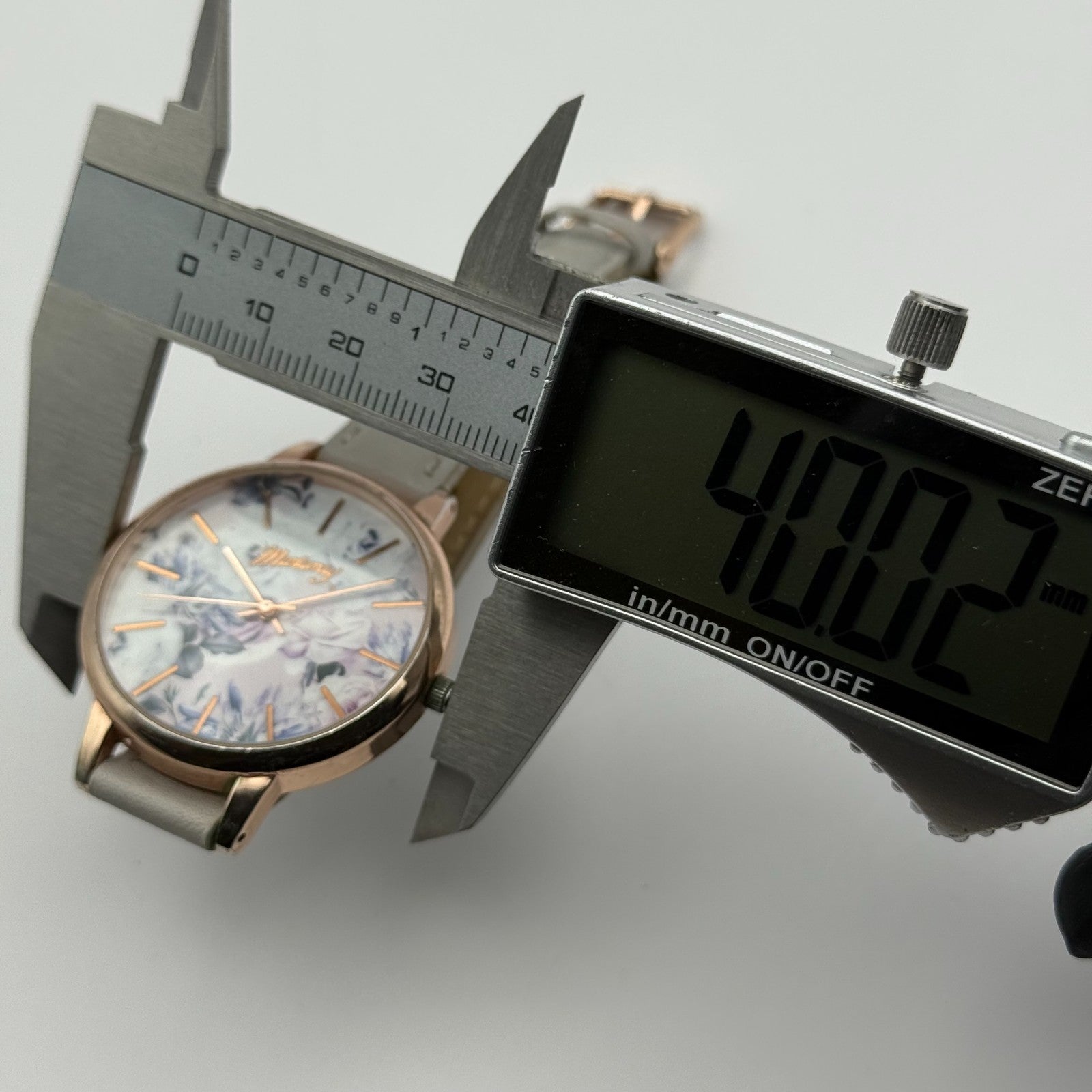 Mantaray Ladies Quartz Watch Floral Design Dial Grey Strap Japan Working 38mm