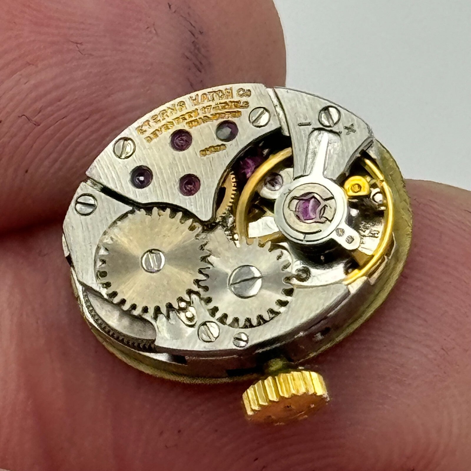 13mm Ladies Eterna 1447K Manual Wind Watch Swiss Movement Dial Hands Crown PARTS