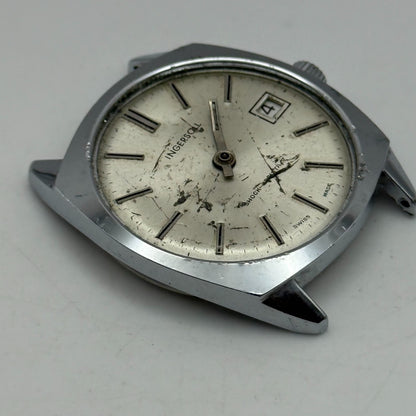 34mm Men’s Vintage Ingersoll Ronda RL 1215-21 Date Dial Swiss Watch PARTS REPAIR