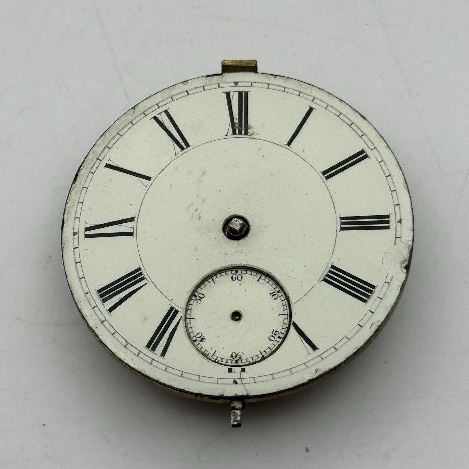 46.5mm Unidentified Pocket Watch Movement Roman Numerals Dial FOR PARTS