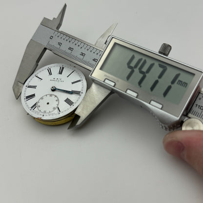 44.7mm Antique Kay Worcester Key Wound Pocket Watch Movement Dial PARTS REPAIR