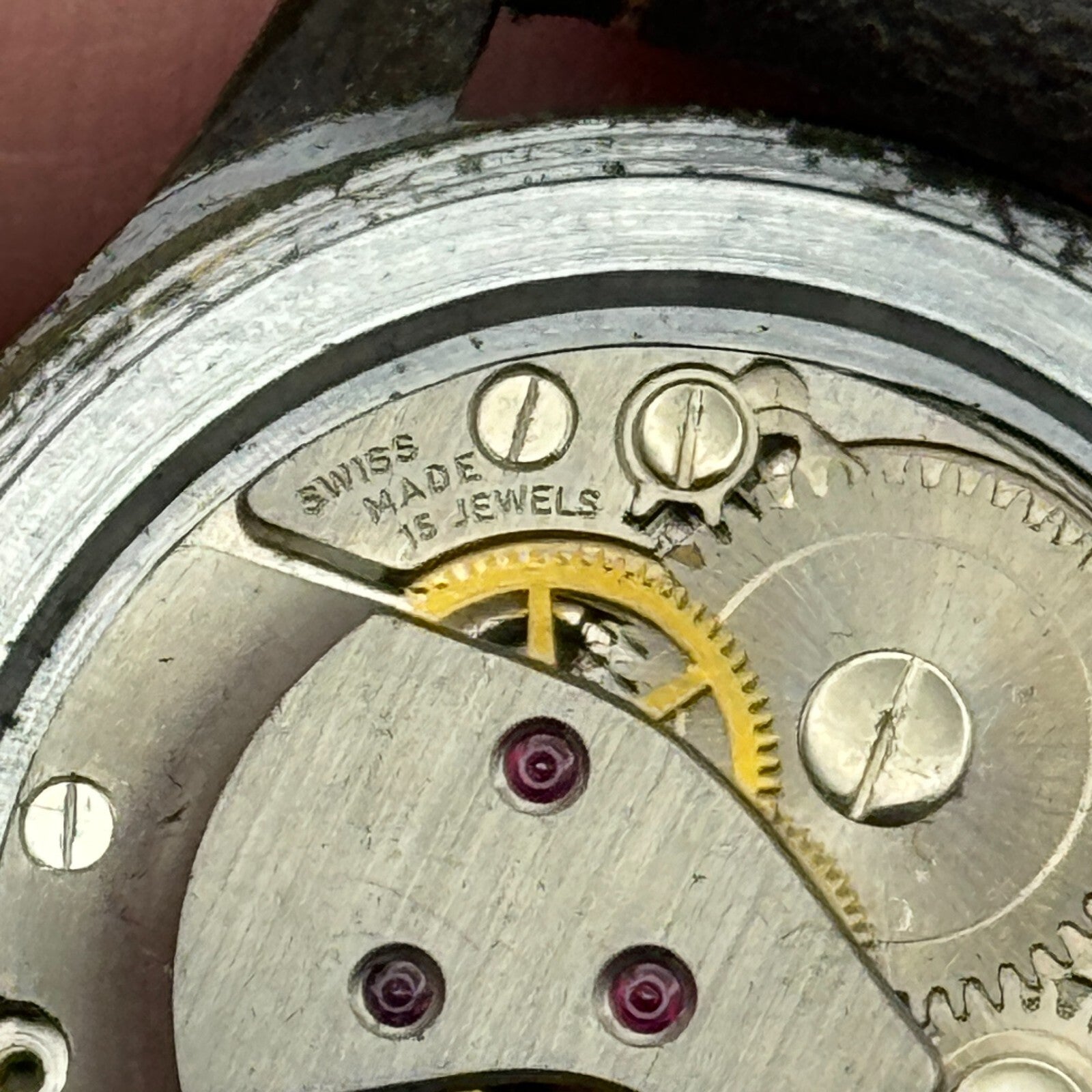 32mm Mens Vintage Avia 15 Jewels FHF 28 Pointer Seconds Hand Swiss Watch PARTS