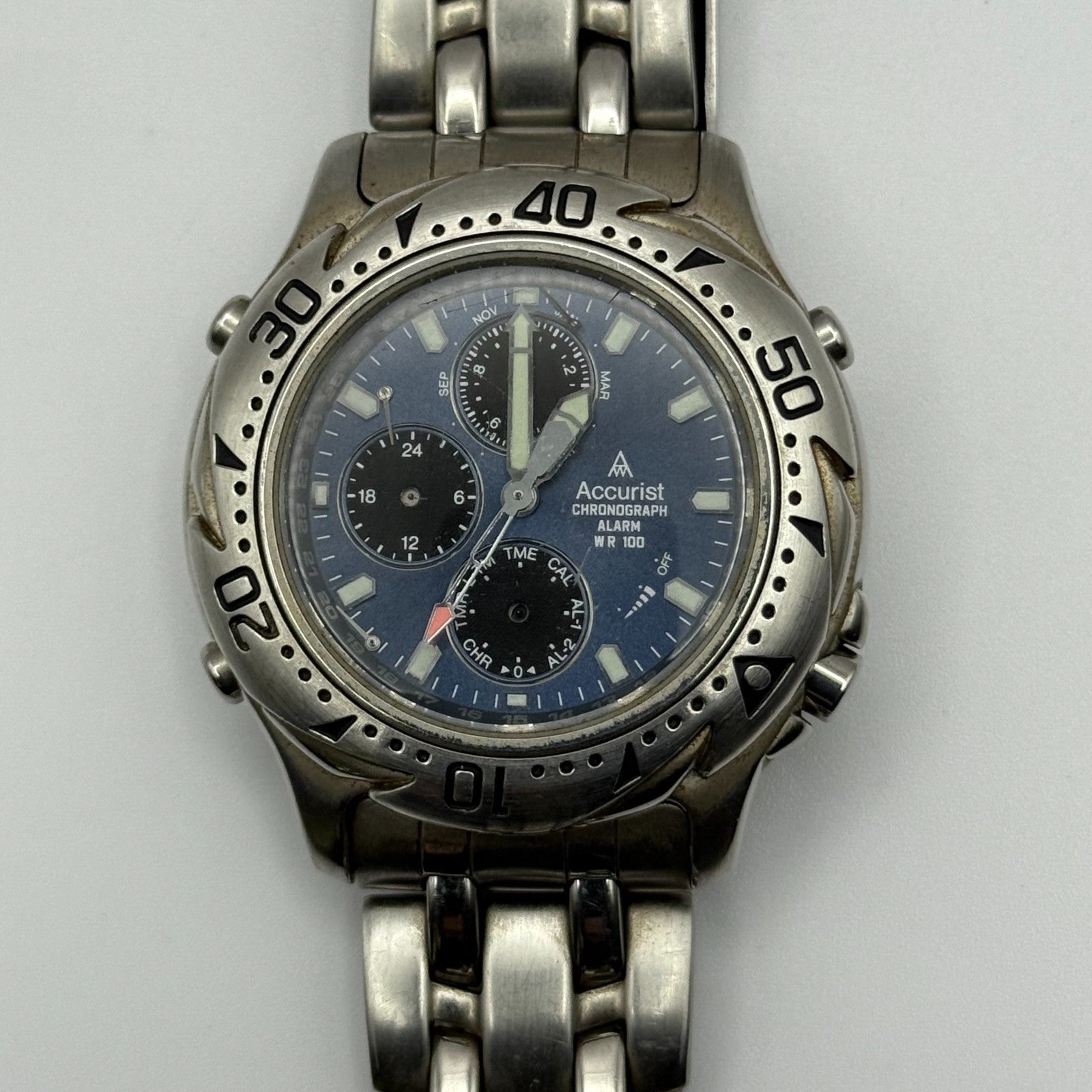 Accurist Men's Chronograph Alarm Quartz Watch WR 100 40mm PARTS REPAIR