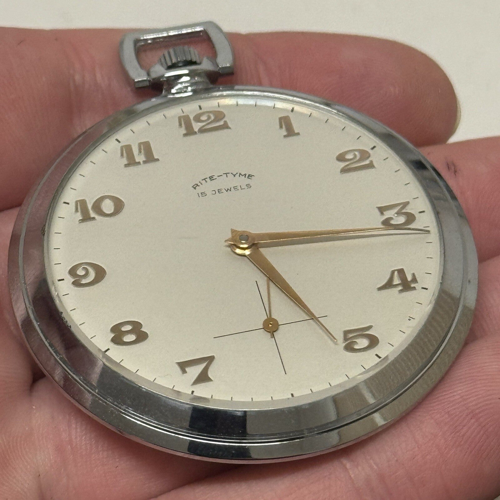 49mm Vintage NEW OLD STOCK Rite - Tyme Open Face Subdial Pocket Watch TO SERVICE