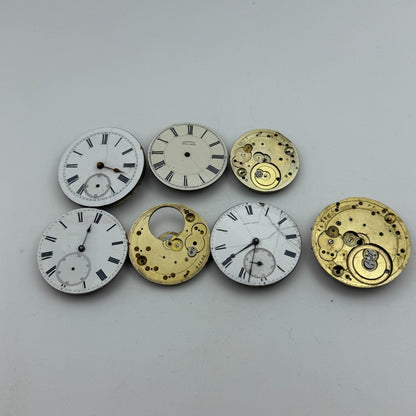 Bundle Of 7 Mixed Antique / Vintage Pocket Watch Movements PARTS REPAIR SPARES
