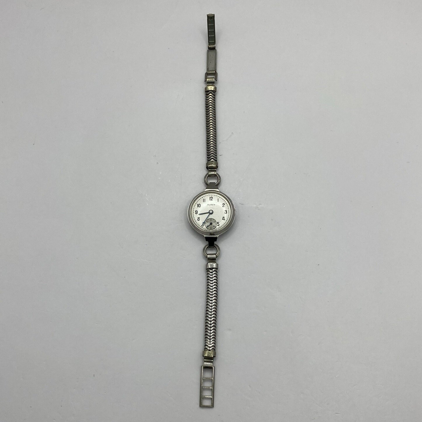 22mm Buren Sub Seconds Netonia Rodium Plated Strap Watch FOR PARTS