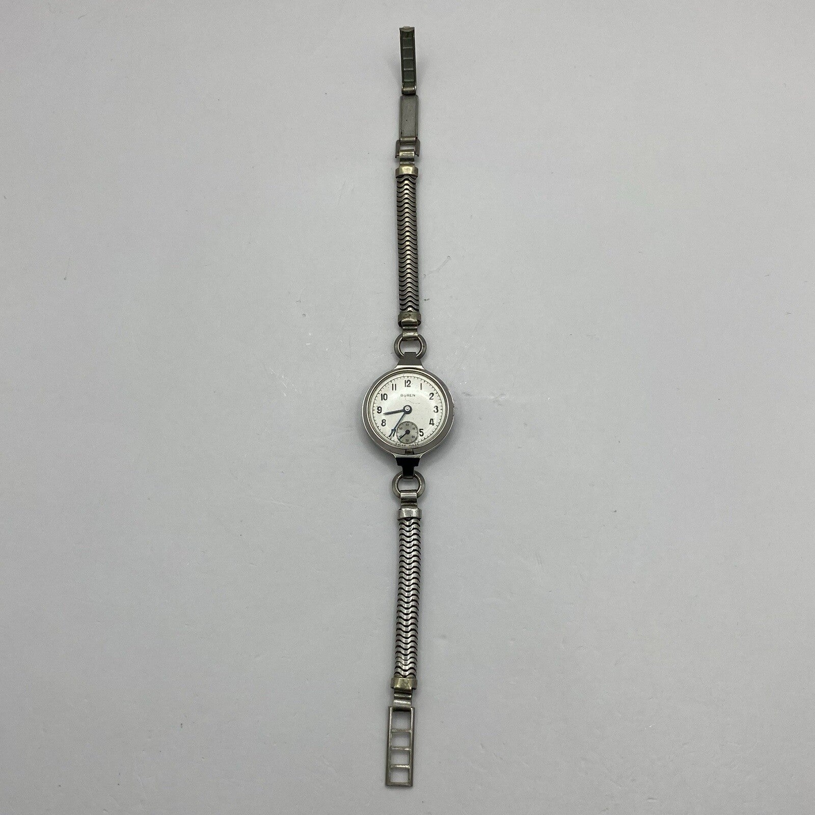22mm Buren Sub Seconds Netonia Rodium Plated Strap Watch FOR PARTS