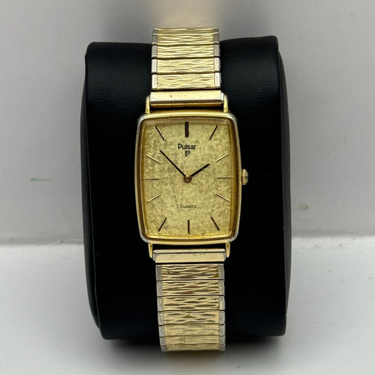 24mm Working Pulsar Y100-5289 Rolled Gold Strap Vintage Quartz Watch New Battery