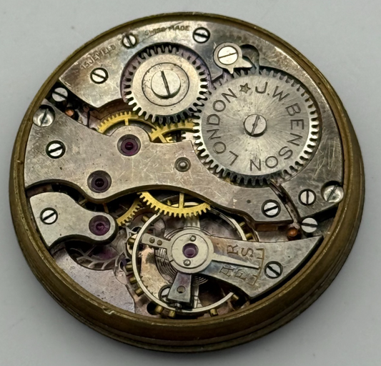J W Benson Trench 15 Jewels Watch Movement Manual Wind Vintage Parts 29.7mm