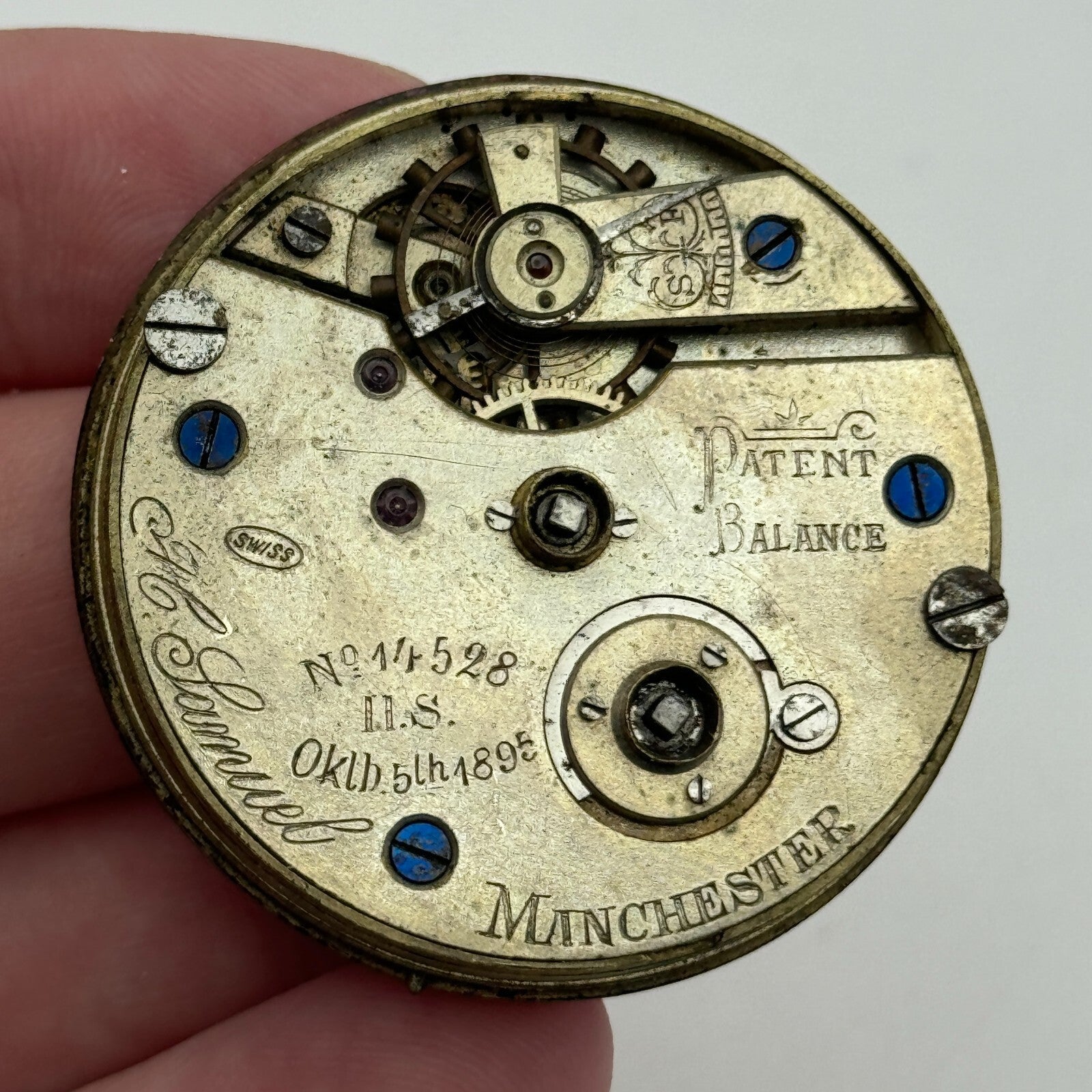 43.8mm Antique H Samuel Manchester Patent Balance Pocket Watch Movement PARTS