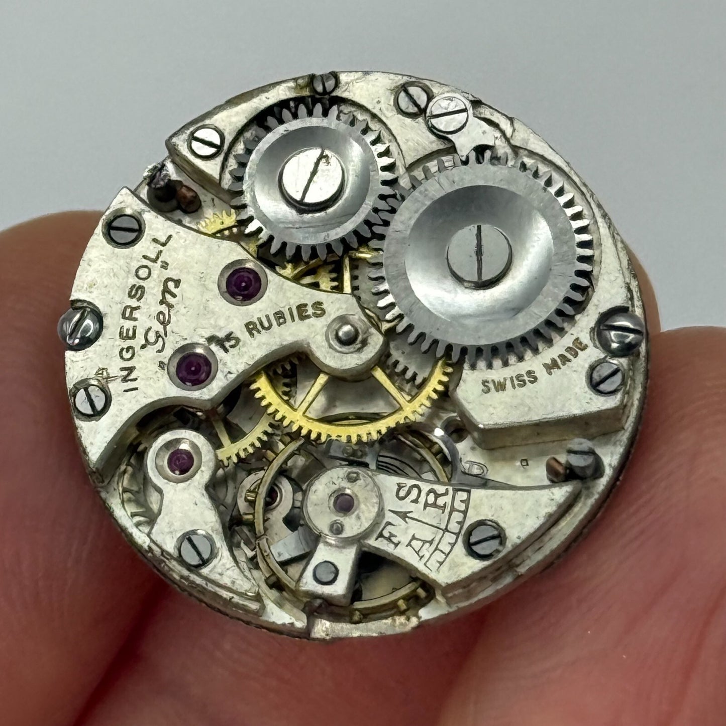 23.2mm Vintage Ingersoll Gem 15 Rubies Manual Wind Watch Movement PARTS REPAIR