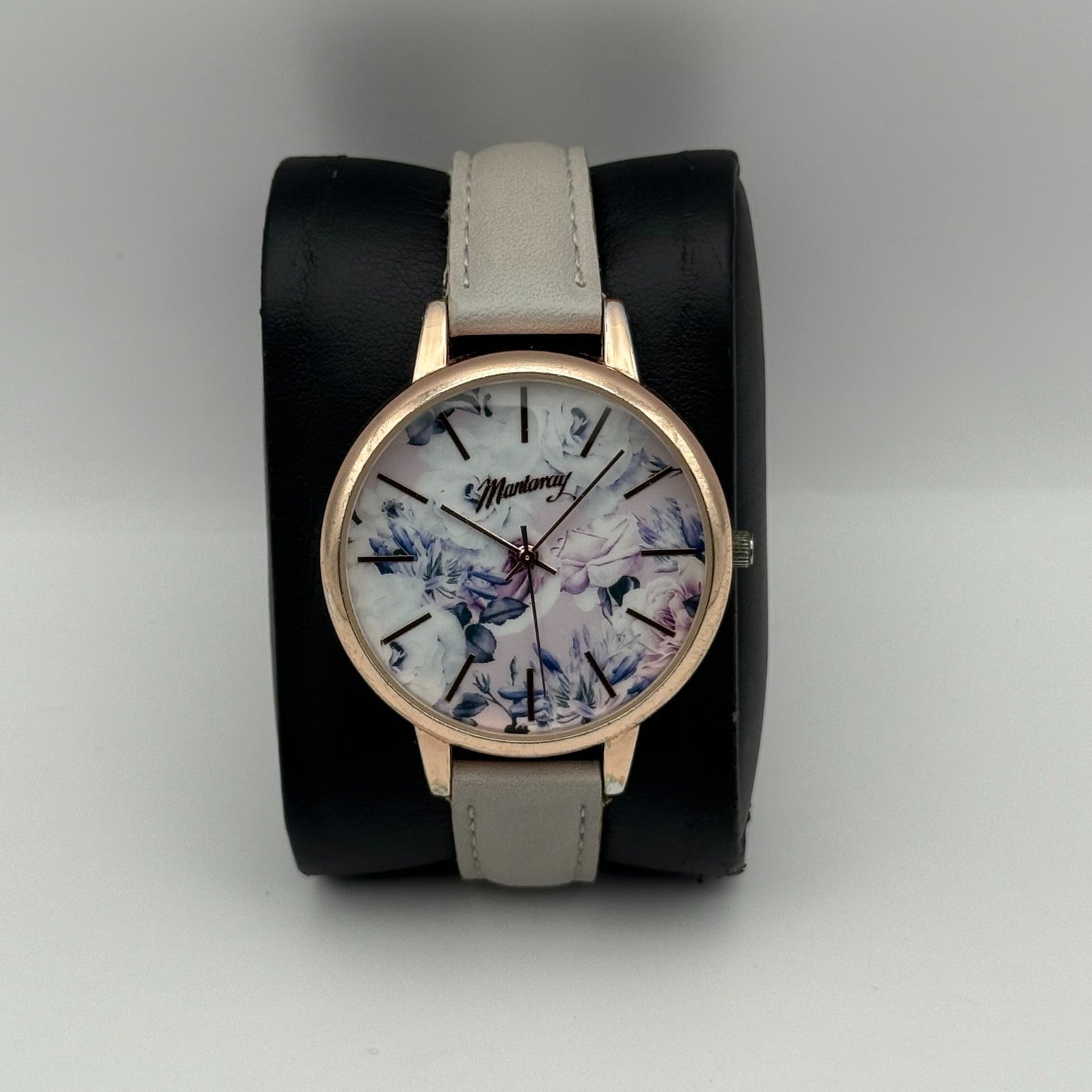 Mantaray Ladies Quartz Watch Floral Design Dial Grey Strap Japan Working 38mm