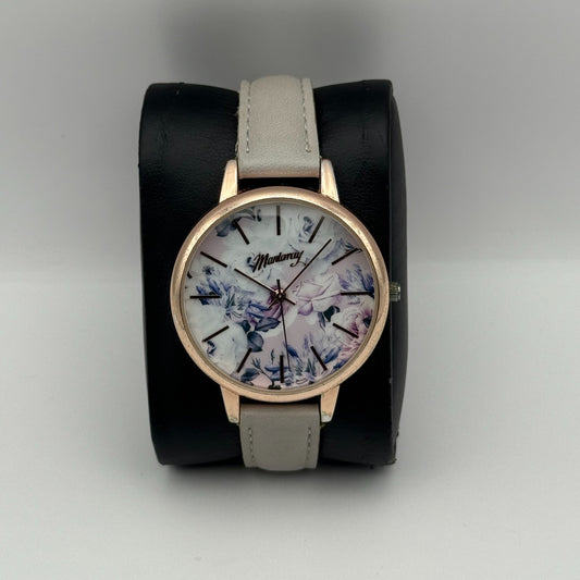 Mantaray Ladies Quartz Watch Floral Design Dial Grey Strap Japan Working 38mm