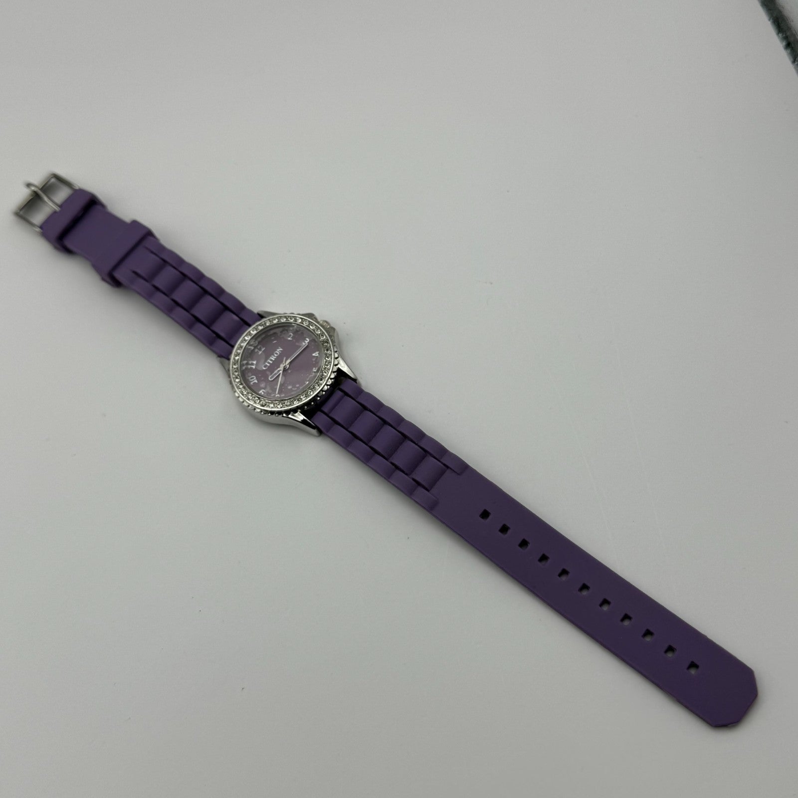 Citron Ladies Quartz Watch Crystal Accents Purple Strap Working 27mm New Battery