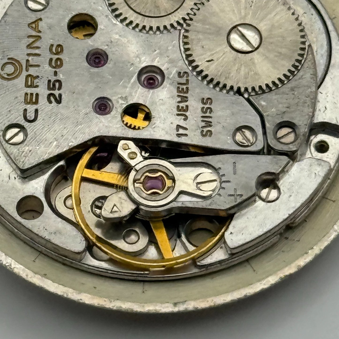 Certina 25-66 Watch Movement Manual Wind Vintage Swiss 17 Jewels Parts 25.8mm