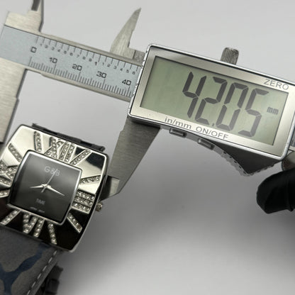 G&B Time Fashion Ladies Quartz Watch Crystal Accents Leather Strap Working 42mm