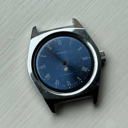 34mm Vintage Ruhla Made In GDR Blue Dial Manual Wind Watch PARTS / REPAIR
