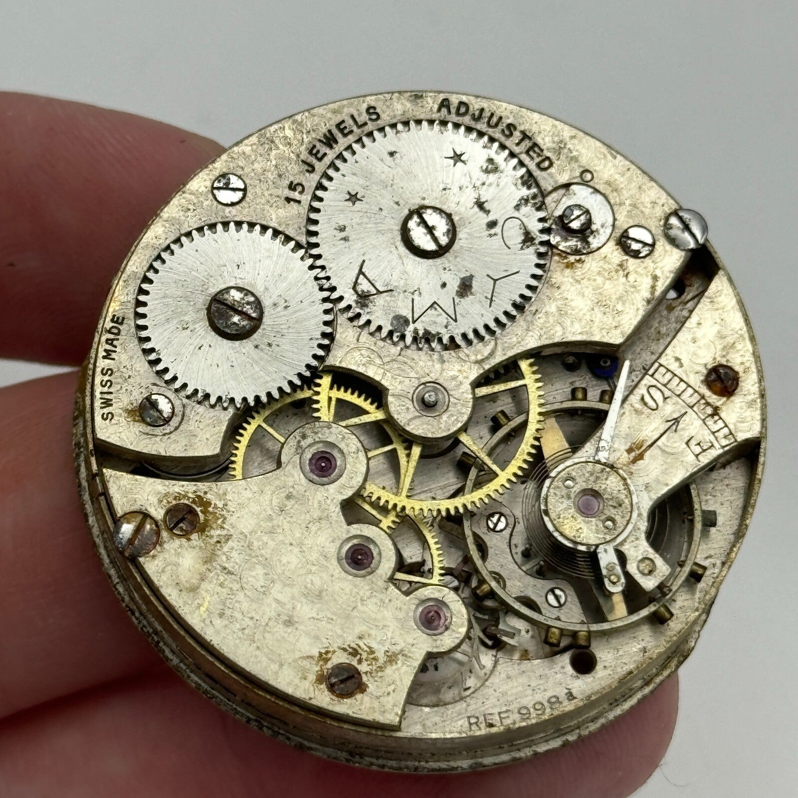 43.1mm Cyma Ref 998.a 15 Jewels Vintage Swiss Pocket Watch Movement PARTS SPARES