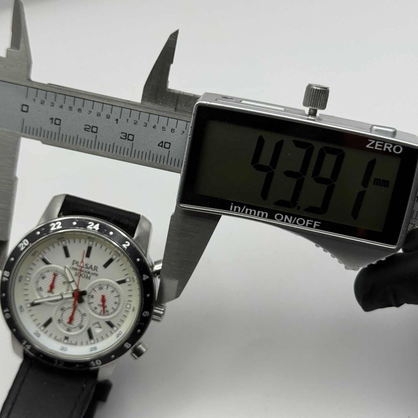 Pulsar Chronograph 100M Watch Men's Quartz VD53-X055 Working 43mm Japan Steel