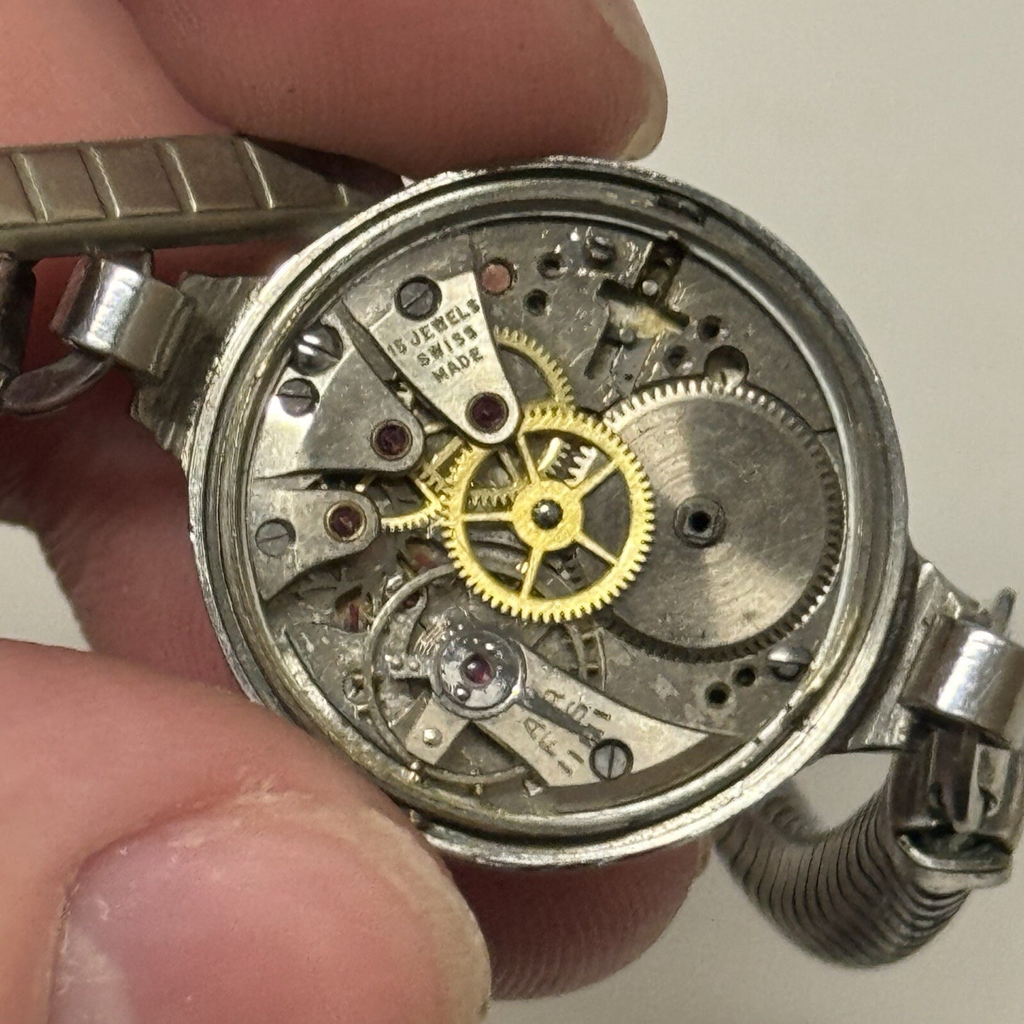 22mm Buren Sub Seconds Netonia Rodium Plated Strap Watch FOR PARTS