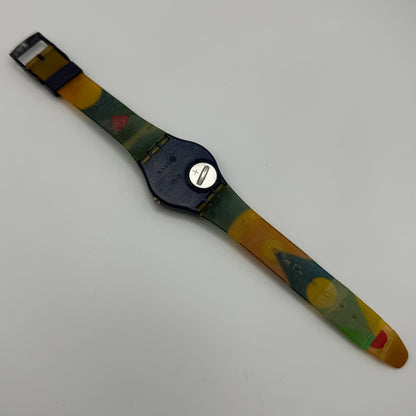 1992 Swatch Gent GN131 Tarot Colorful Strap Quartz Watch Swiss + Box 33mm
