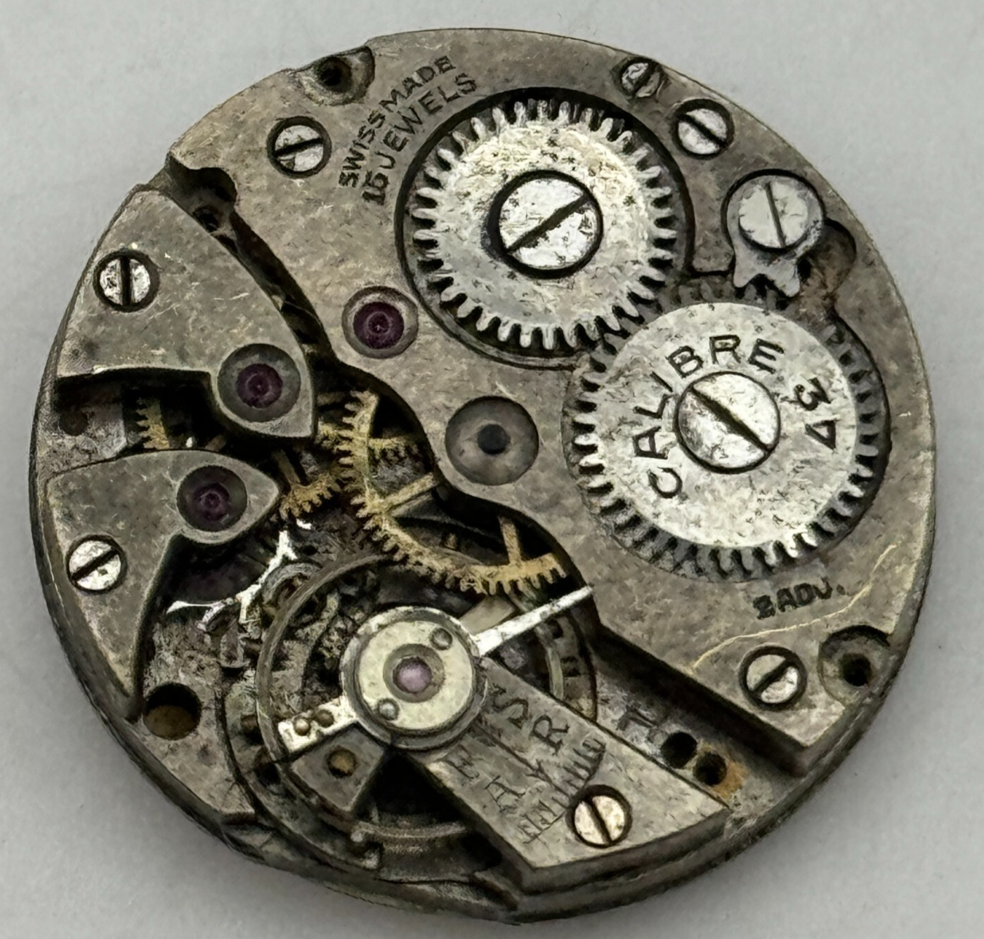23.6mm Calibre 34 Swiss 15 Jewels Manual Wind Watch Movement Vintage PARTS SPARE