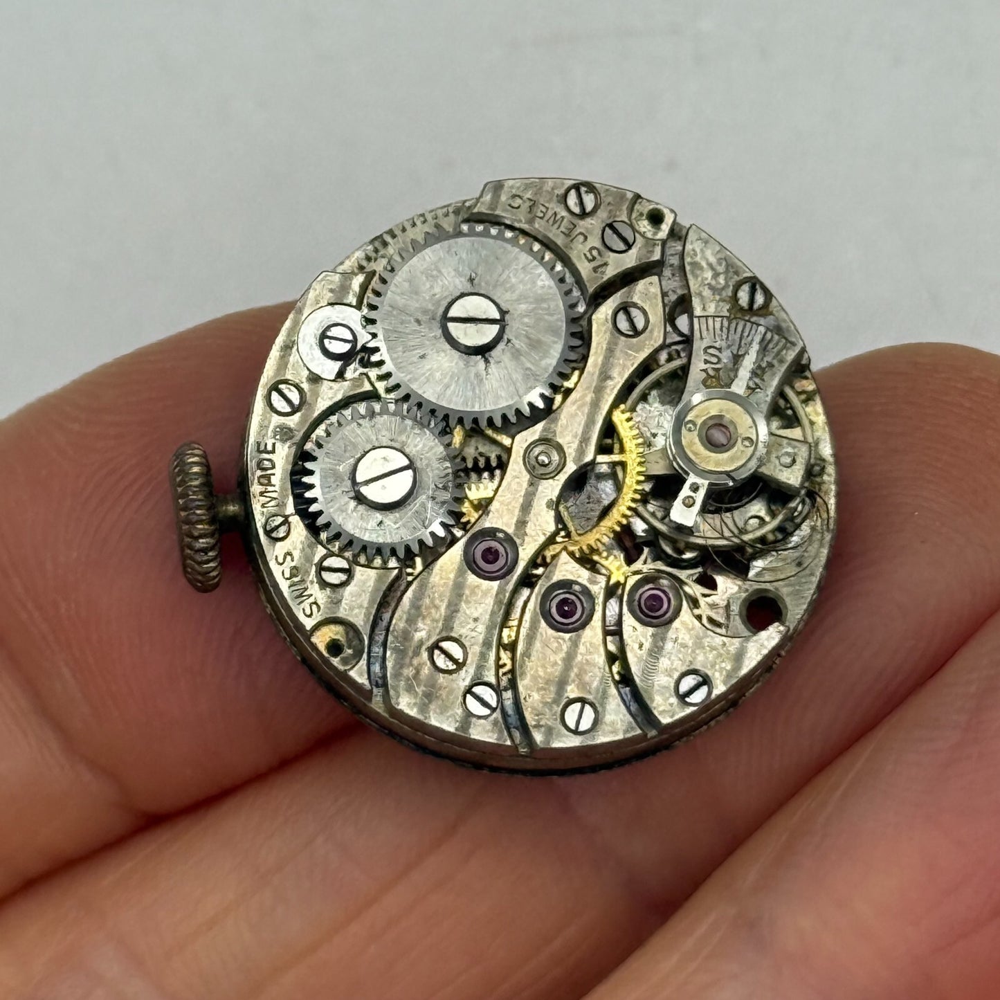 23.2mm Vintage 15 Jewels Swiss Trench Watch Movement Manual Wind PARTS REPAIR
