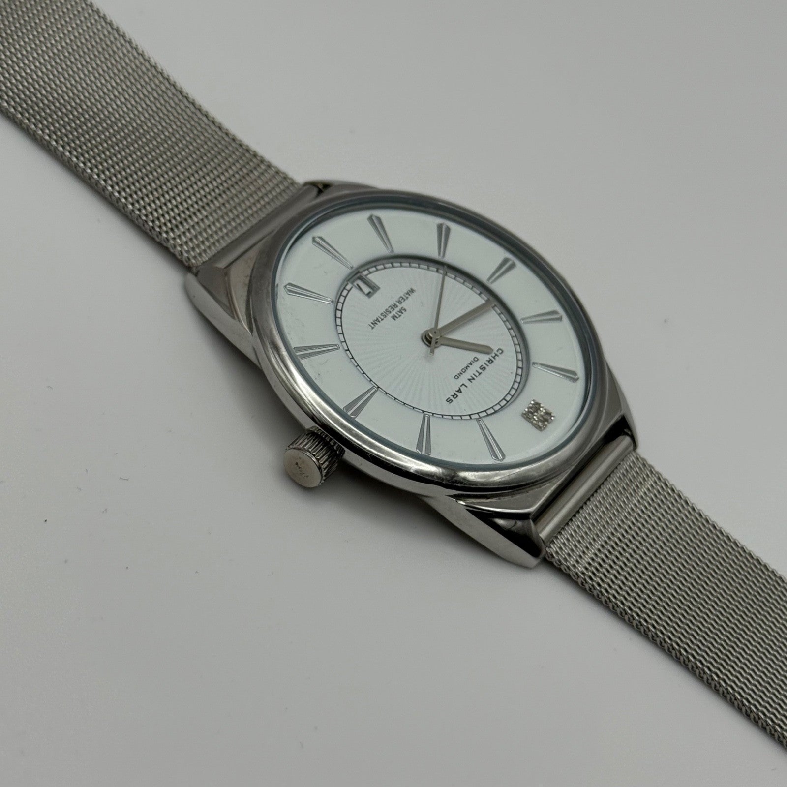 Christian Lars Diamond Watch Boxed 42mm Unisex Date Dial Steel Boxed 7 Inches